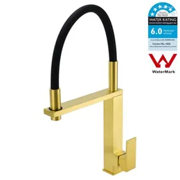 Rubinetti della cucina KYLINS Rubinetto per lavello in oro spazzolato Controsoffitto Estraibile Spray Miscelatore per acqua con tubo in silicone per il lavabo di casa