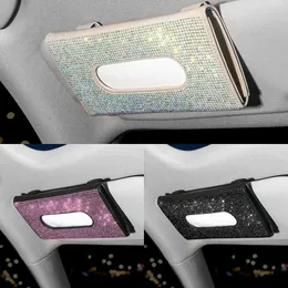Upgrade 1Pcs Car Rhinestone Tissue Box Holder High-End Luxury Sun Visor Multicolor Paper Box Car Decor Diamond Car Acessories For Woman