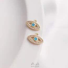 سحر 8pcs 14k حقيقيا اللون الذهبي النحاس 9*12 مم Zircon الأزرق سحر العيون المعلق