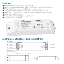 TRAIC LED Driver constante diminuído Tensão 1CH 40W AC 220V a DC 12V 24V PWM Digital Digital Triac Driver 12V para fita de luz LED