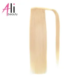 100% Human Hair Ponytails Remy European Straight Clipe em Extensões de Cabelo 80g 100g Wrap em torno da peruca de rabo de cavalo