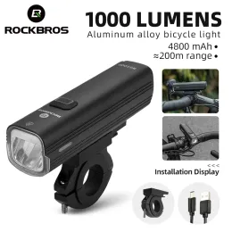 Lights ROCKBROS Bike Light 4800mAh 1000Lumen Bicycle Headlight Power Bank Flashlight Handlebar USB Charging MTB Road Cycling Highlight