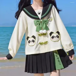 Set di abbigliamento Cute Kindergarten Jk Uniform Panda Loose Sailor Suit School Girl Cosplay Donna Moda giapponese