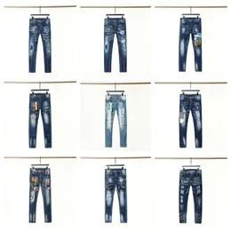 men's jeans European and American luxury designer Men's jeans slim stretch embroidered pants men's and women's fashion swing paint