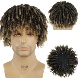 Perucas de 6 polegadas de 6 polegadas curtas dreadlock perucas sintéticas trançadas meia peruca de cabelo curto penteado de cabelo perucas afro para homens mulheres negras wig marrom mistura marrom