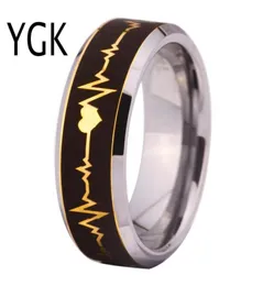 Anéis de casamento clássicos para mulheres men039s noivado batimento cardíaco eeg design promessa aniversário jóias anel de tungstênio dourado 2635471