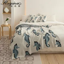 Blankets REGINA Cute Sea Horse Design Cotton Leisure TV Nap Reading Shawl Knee Wrap Throw Blanket For Sofa Bed Cartoon