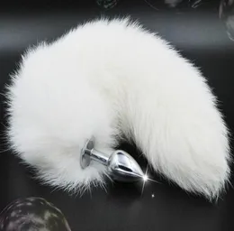 Stainless Steel Anal Plug With White Fox Tail Butt Plug 35Cm Long Of Sex Toys For Adult Products1010985