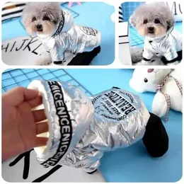 Dog Apparel Silver Jumpsuit For Dogs Thick Pet Hoodie Parka Winter Clothes Warm Four Legs Overalls Cotton Cat Onesie