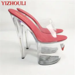 Dans ayakkabıları 20 cm asil kırmızı dudaklar süper uzun boylu ve havalı şeffaf kristal eğlence çekici seksi