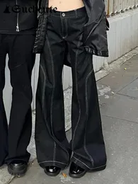 Dżinsowe dżinsy ciemne środki akademickie cargo flare harajuku niska talia y2k czarne dżinsowe spodnie punkowe w lupgy spodnie gotyckie lato