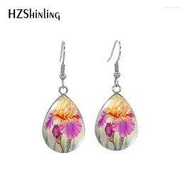 أقراط التدوير Phalaenopsis Orchid Flowers Glass Cabochon Handcraft Jewelry Drop Drop