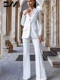 Kvinnors tvåbitar byxor Fashion Temperament Lady's Pearl Beaded One-Button Suit Mild 2st Women Office Formal Business Wedding