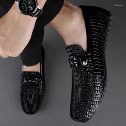 Sapatos casuais moda masculina crocodilo padrão mocassins confortável deslizamento em mocassins italianos designers formais dirigindo