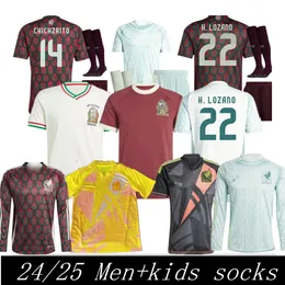 2024 2025 Copa America Meksika Futbol Formaları 24 25 Raul Chicharito Lozano Kalecisi Uzun Futbol Jersey Sarı Erkek Çocuk Socks H.Lozano Gömlek Üniformaları A. Guardiado