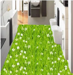 Tapeten 3D-Bodenmalerei Tapete Grasland Blume Badezimmer mit Küche PVC selbstklebender Bodenbelag