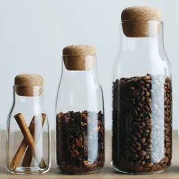 Japanese-style Sealed Jar Glass Transparent Tea Jar Seasoning Jar Wooden Cork Coffee Storage Bottle Household Storage Bottle