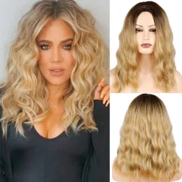 Wigs Women's Fashion Synthetic Medium Long Wavy Blond Wig Ombre Blond Brown Synthetic Heatresistant Fiber Wig for Women