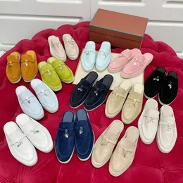 Babouche Mule Loafers Charms Walk Suede Women Slippers Flats Luxury Designer Shoes Summer Slip-Ons Deep Ocra Genuine Moccasin Comfort Styl