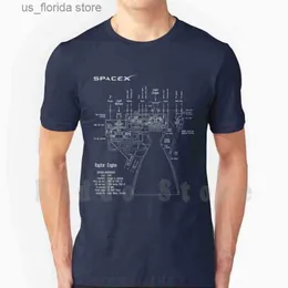 メンズTシャツSpaceX Raptor Engine Technical BluePrint T Shirt Print for Men Cotton New Cool T SpaceX Space X Raptor SpaceX Raptor Engine G1222 Y240402