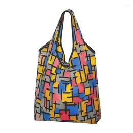Piet Mondrian Tote Alışveriş Çantası Kadınlar De Stijl Art Shopper Omuz Omuz Büyük Kapasite Çantası