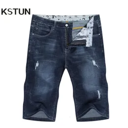Short Mens Jeans Brand Ripped Biker Jeans Men Shorts Denim Pants Elastic Dark Blue Streewear Frayed Slim Fit Pantalon Homme Jean 240325