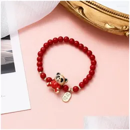 Beaded Strand Meetvii Chinese Style Red Glass Beads Bracelets Lucky Character Fu Gourd Wallet Animal Charm Jewelry Drop Delivery Dhywo