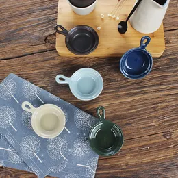 Utensílios de mesa em estilo japonês, esmalte colorido, alça de cerâmica, prato de tempero multiuso de cozinha com alça, molho de tempero japonês e coreano, prato de vinagre