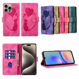 S24 Lovely Cat Heart Love PU Leather Wallet Cases For Samsung S23 Ultra FE S22 Plus S21 A55 A35 A05S A25 A15 A24 A34 A54 A14 A13 Cute Pencil ID Card Slot Cash Holder Pouch