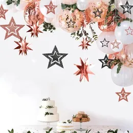 Dekorativa blommor Rose Gold Black Wedding 3D Star Garland Twinkle Little Valentines Day Decorations Hanging Backdrop Banner Streamers