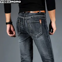 Calças de brim dos homens de negócios casual estiramento reto moda clássico azul preto trabalho denim calças jeans homens masculino roupas de marca 38 40 240322