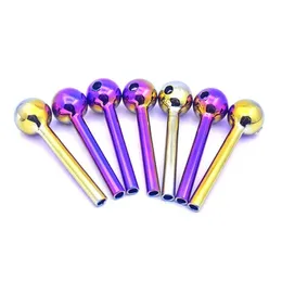 Rainbow Plating Colorful Smoking Glass Hand Pipe Portable Dab Oil Rigs Water Bongs Bubbler Dry Herb Tobacco Oil Burner Pipes Handhållna bongs tillbehör