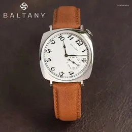 腕時計はバルタニー1921レトロクラシックメンズマニュアルオートマチックメカニカルウォッチシーガルST1701ラグジュアリーサファイアレザーウォータープルーフ5BAR