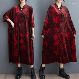 Günlük Elbiseler Uzun Kollu Büyük Boy Pleuche Velvet Elbise Kadınlar 2024 Bahar Sonbahar Gevşek Mi Tunik Robe 6xl 5037