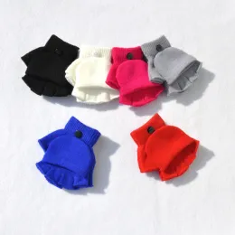 Verdickte warme Babyhandschuhe Kinder Pupillen Schüler Winter gestricktem Fäustlinge Halbfinger Flip Handschuhe für 5-11 Jahre Strickkinder Handschuhe