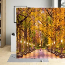 Shower Curtains Forest Curtain Street Woods Plant Flower Sunset Autumn Scenery Pattern Bathroom Decor Polyester Cloth Hanging Set