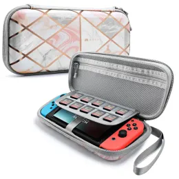 Fall Mumba Deluxe Ulta Slim Hard Shell Travel Bärande fodral Pouch för Nintendo Switch har 10 spelkassetter rosa marmor