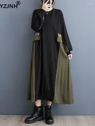 Casual Dresses Yzjnh 2024 Autumn Dress Women's Korean Version Loses Color Block Work Style Pleated Long Large Large