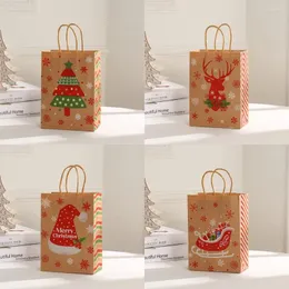 Envoltório de presente 2 pcs Feliz Natal Caixa de Doces Elk Xmas Árvore Kraft Papel Cookies Embalagem Sacos 2024 Ano Festa Saco de Mão