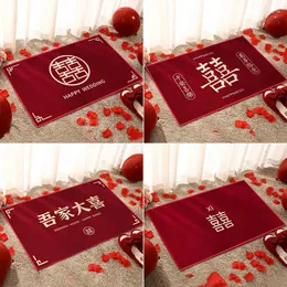 Tapetes estilo chinês vermelho xi zi capacho decoração de casamento tapetes de cozinha casa sala de estar retro antiderrapante área tapetes