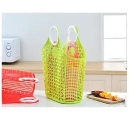 2024 Plastic hand basket toiletries Bath storage shopping vegetable basket solid color soft foldable Drop resistantfor soft foldable basket