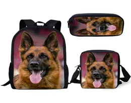 Schultaschen für Jungen und Mädchen im Teenageralter, niedlicher Deutscher Schäferhund, 3D-Druck, 3-teiliges Set, Kinderrucksack, Reise-Umhängetasche, Mochila, Escolar6339066