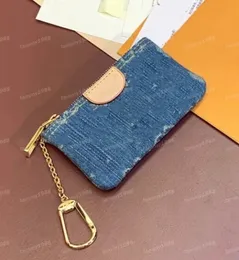 Denim 10a mynt förföljer nyckelmynt påse äkta läderhållare handväska cles designer kvinnor mens nyckel ring kreditkort hållare mini plånbok väska duk med orange låda m82961