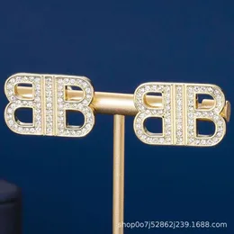 Jóias bb brinco brincos bb letras exageradas diamante incrustado latão luz luxo s925 brincos de agulha de prata