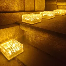 Solar Glass Underground Light Ice Brick Light Outdoor Rainproof Decorative Light LED Garden Home Courtyard Floor Tile Light