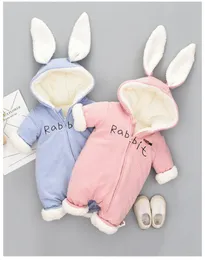 Söt Bunny Fleece Velvet spädbarnskläder vinter baby flickor pojkar rompers varma nyfödda baby nyfödda kläder snö jumpsuit5170664