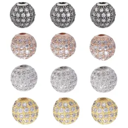 Beads 10pcs 4mm 6mm 8mm 10mm 12mm Round Brass Micro Pave Cubic Zirconia Beads Gunmetal DIY Jewelry Findings Making Necklaces Bracelets