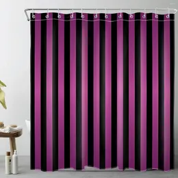 Duschvorhänge, schwarz-lila gestreifter Vorhang, moderne abstrakte minimalistische Kunst, vertikale Streifen, Vintage-Badezimmer-Dekor mit Haken
