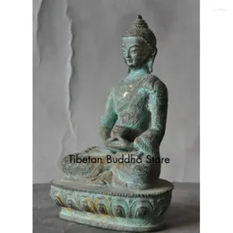 Decorative Figurines Tibet Buddhism Temple Old Patina Bronze Sakyamuni Amitabha Buddha Statue Wealth