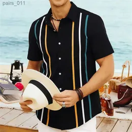 Herren lässige Hemden 2024 Hawaiian Stripe Fashion Men Shirt Casual Retro Floral Polo Kurzarm Soziales Strand übergroße 3D -Print Street Trage Sommer 240402